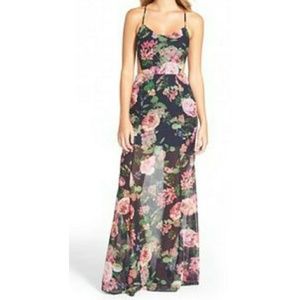 Backless Maxi Dress Navy Blue Floral Size Medium